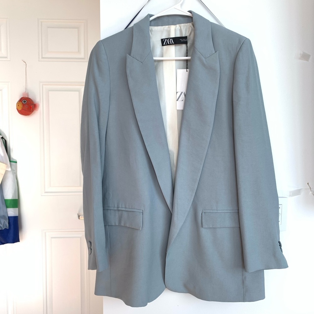 brand new Zara Linen Blazer Blue Grey